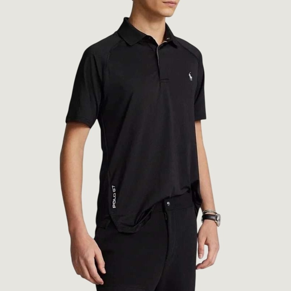 Polo Ralph Lauren Performance Mens Black Snap Button Polo Shirt Large NEW